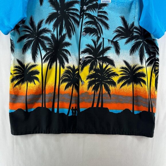 HIGHSEAS Resort Wear Hawaiian Shirt Mens L Bahamas Palm Tree Short Sleeves Blue - Picture 4 of 11